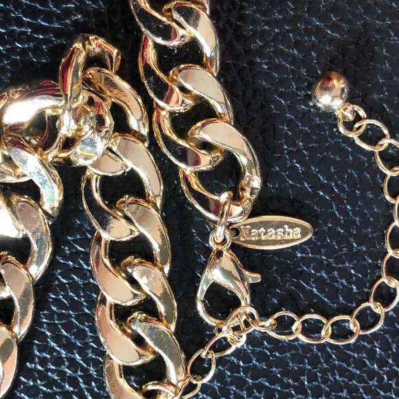 Gold AB Rhinestone Heart Necklace Cuban Link Chain Bracelet Set + 2 Earrings - Picture 4 of 13